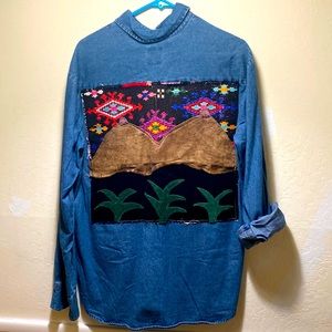 One of a kind denim Mountain Titty shirt